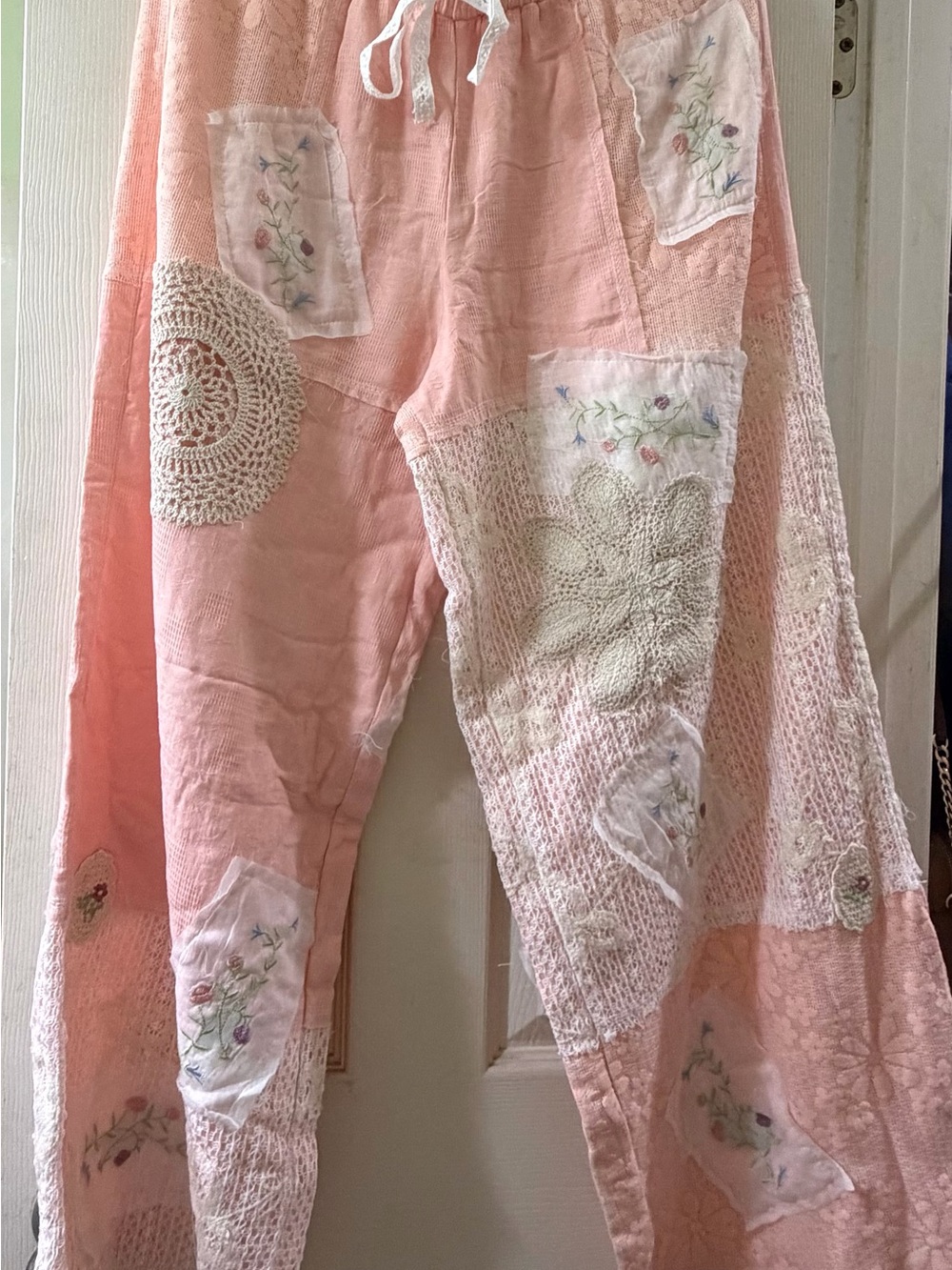 POL Pink Boho Patchwork Wide-Leg Pants